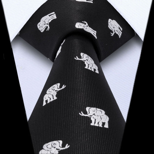 Hisdern Black White Elephant Cute Print Pattern Tie Set