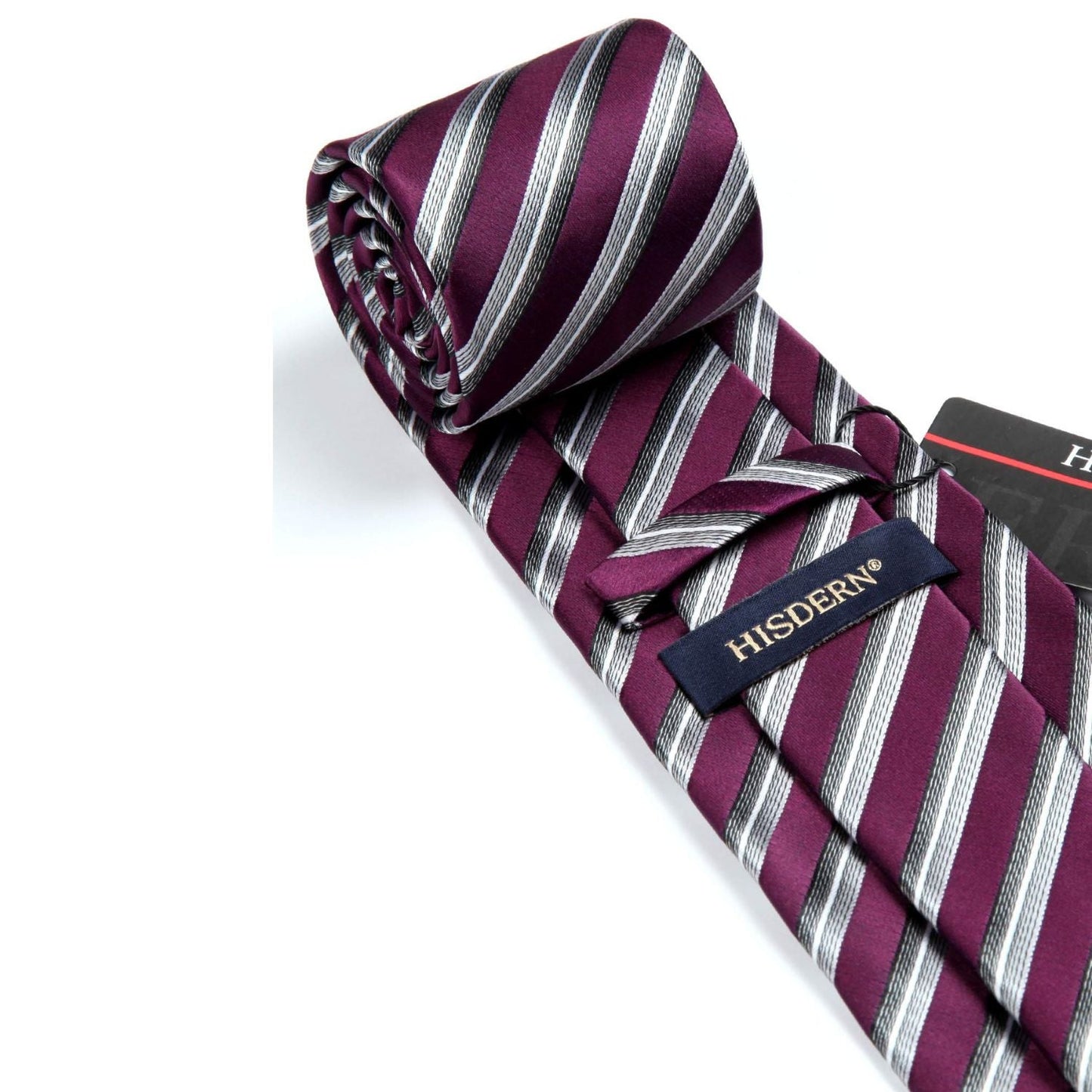 Hisdern Purple Silver Striped Business Tie Set