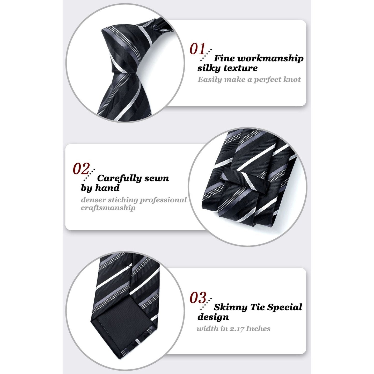 Hisdern Black Striped Business Tie Set