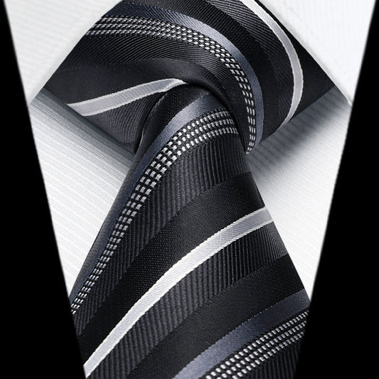 Hisdern Black Striped Business Tie Set