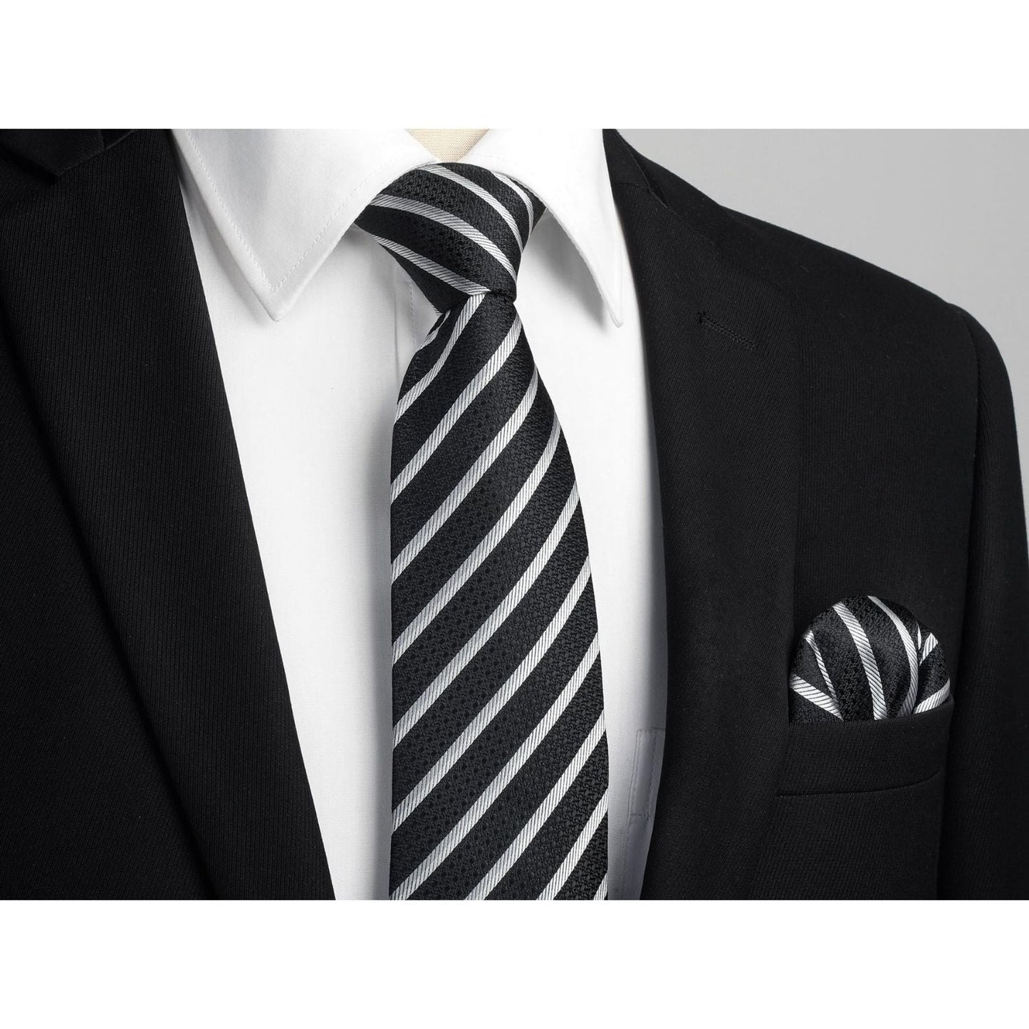 Hisdern Black Striped Business Tie Set