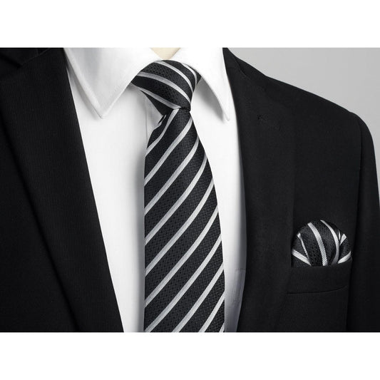 Hisdern Black Striped Business Tie Set