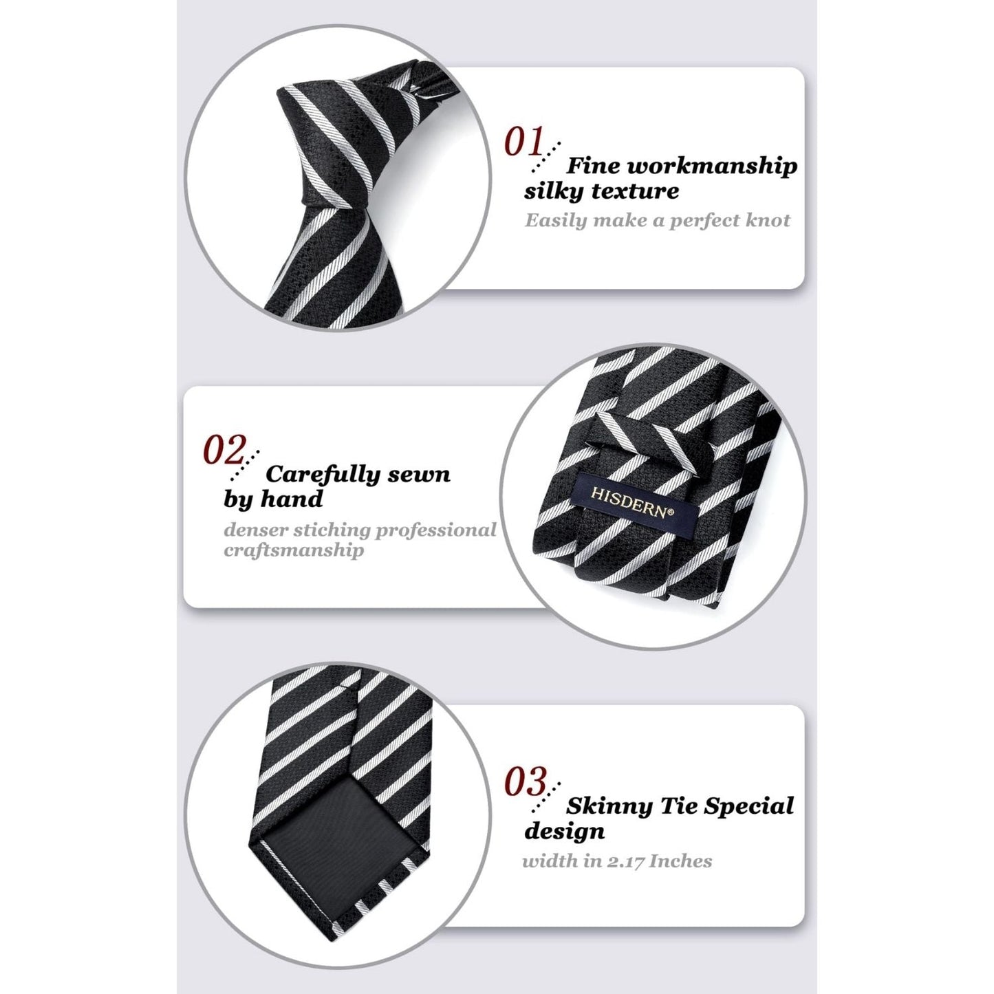 Hisdern Black Striped Business Tie Set