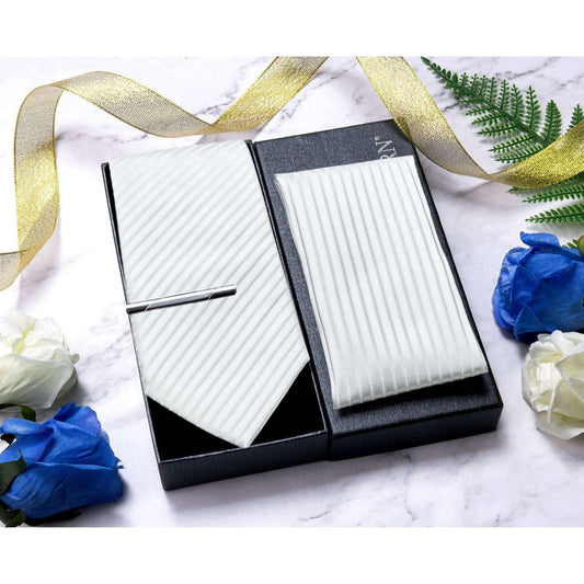 Hisdern White Striped Wedding Accessories Set With Clip