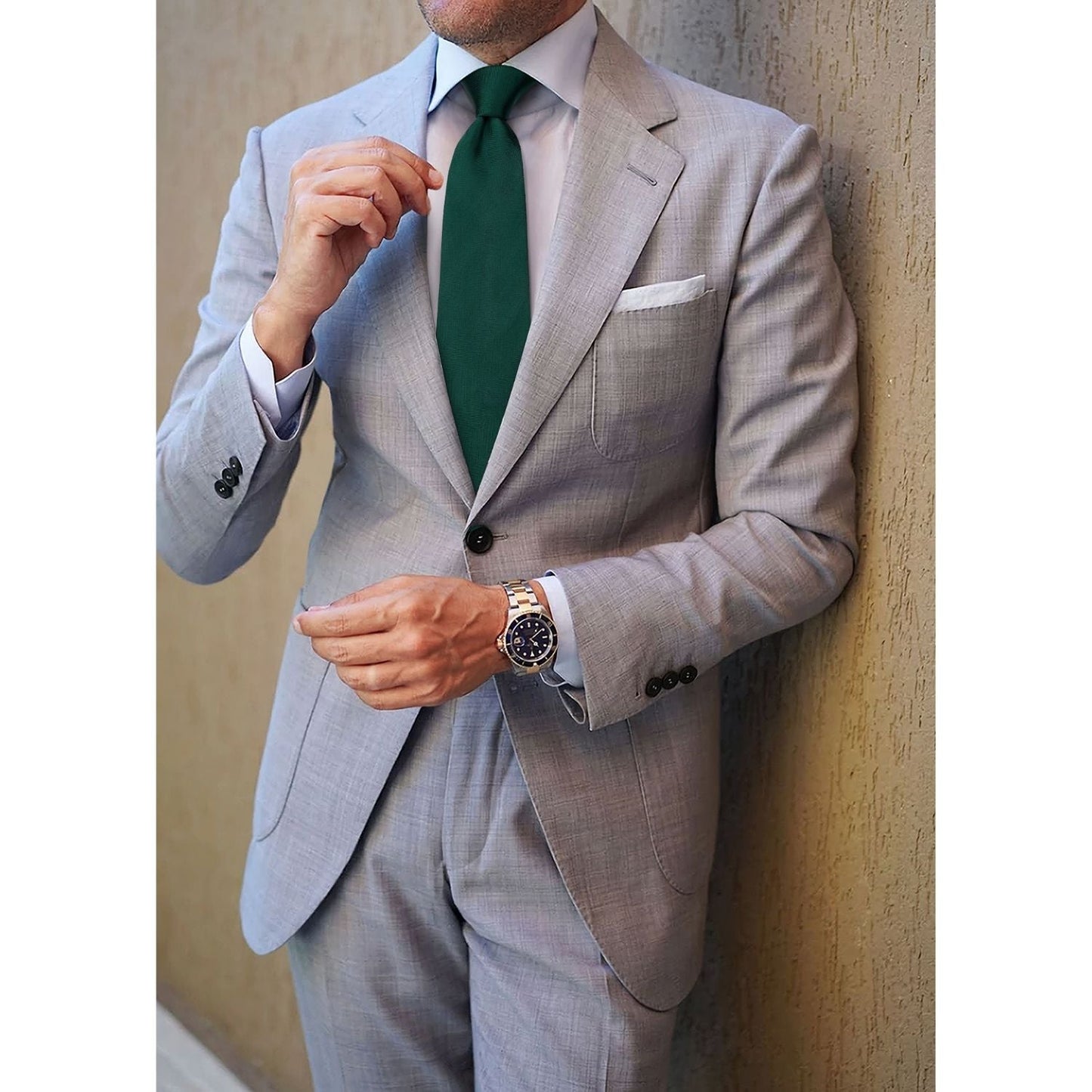 Hisdern Green Striped Business Tie Set