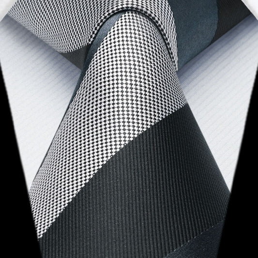 Hisdern Grey Black Striped Business Tie Set