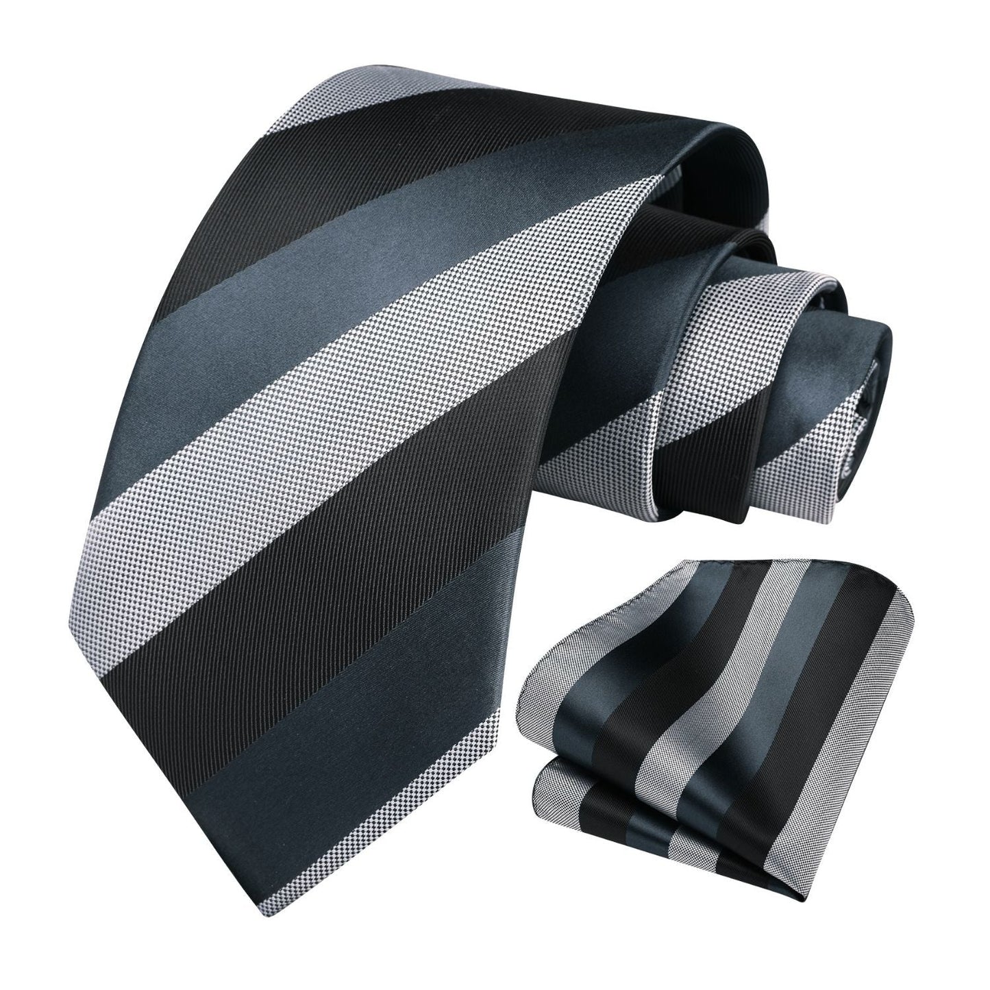 Hisdern Grey Black Striped Business Tie Set