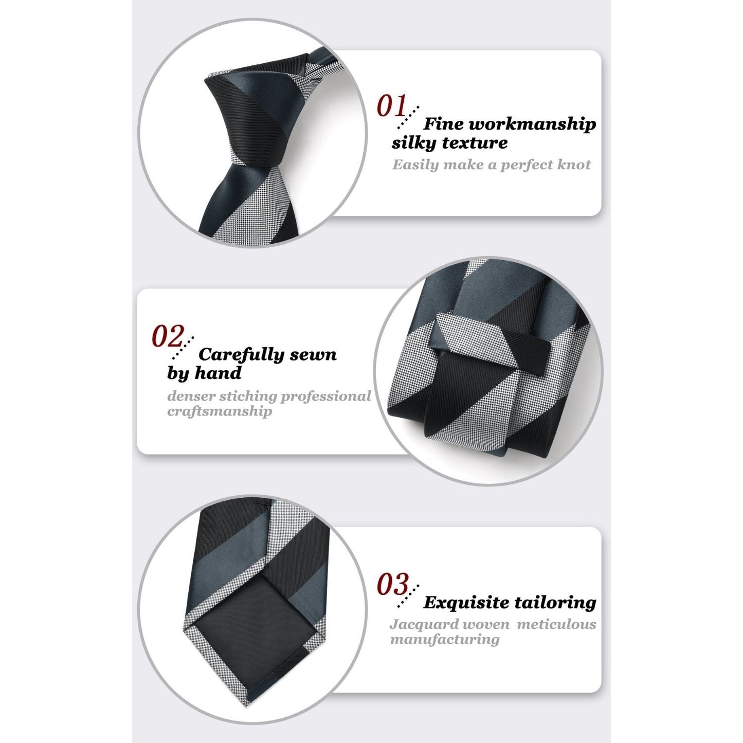 Hisdern Grey Black Striped Business Tie Set