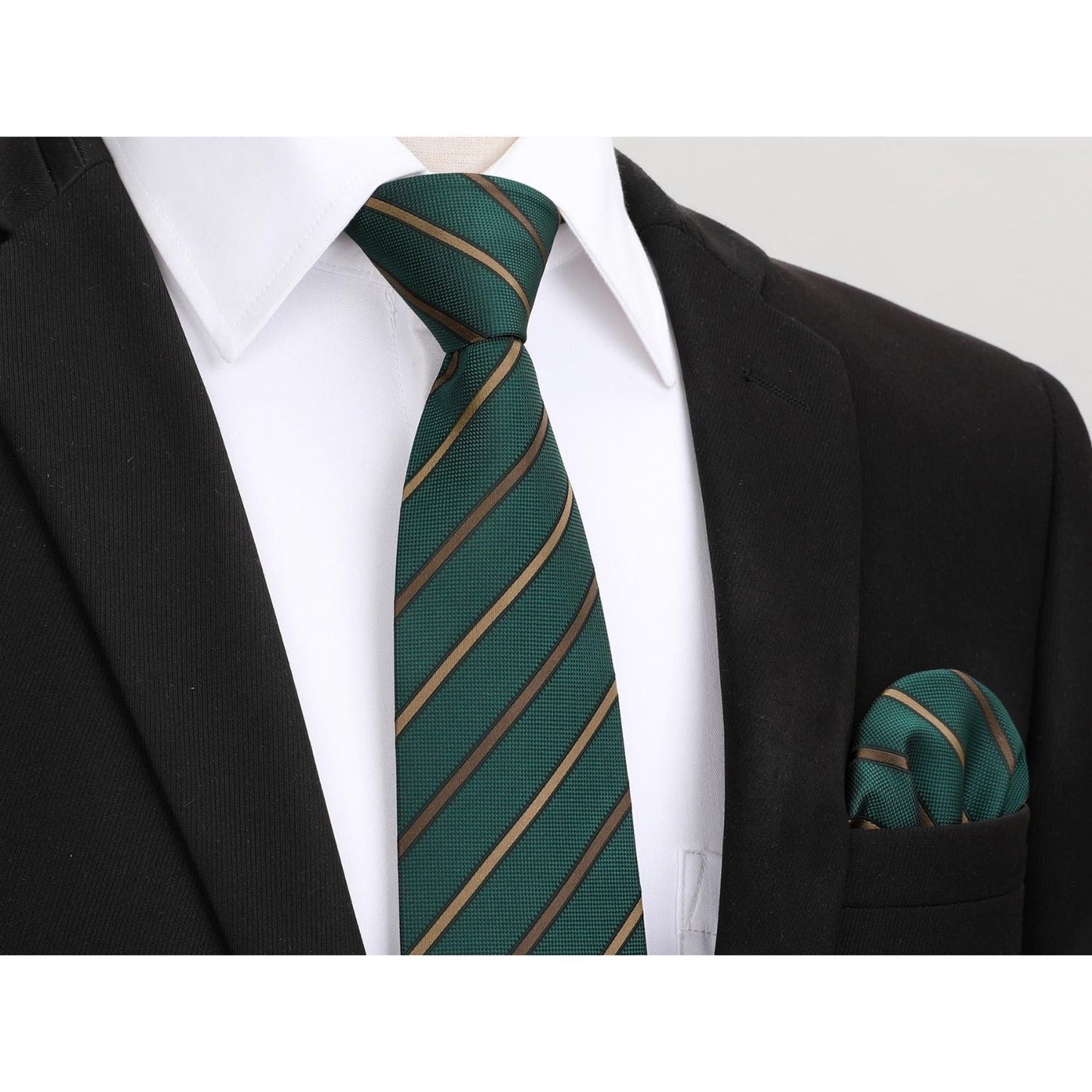 Hisdern Green Striped Business Tie Set