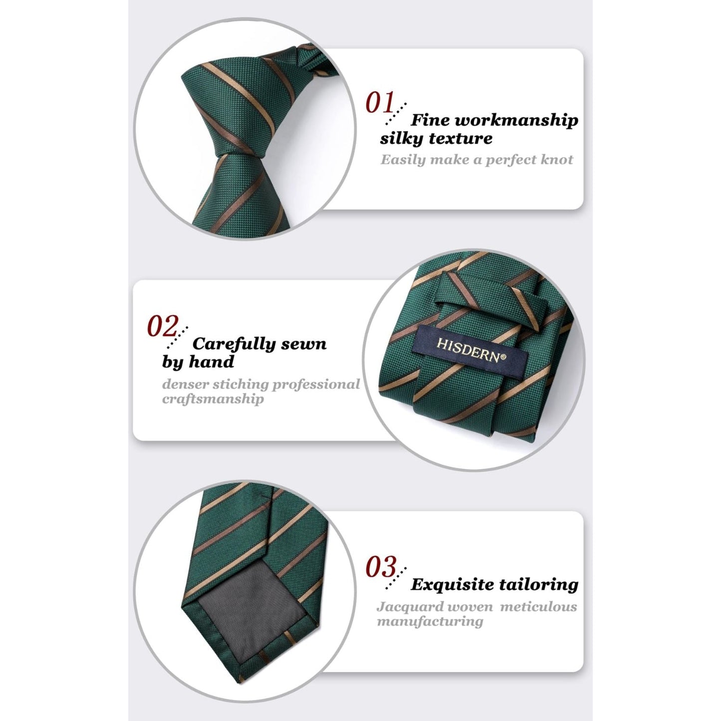 Hisdern Green Striped Business Tie Set