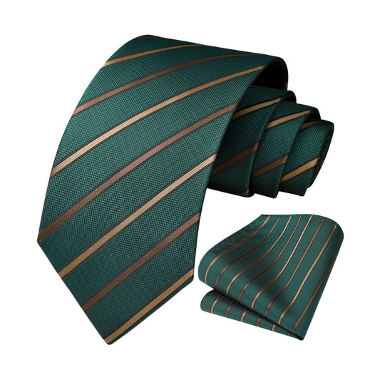 Hisdern Green Striped Business Tie Set