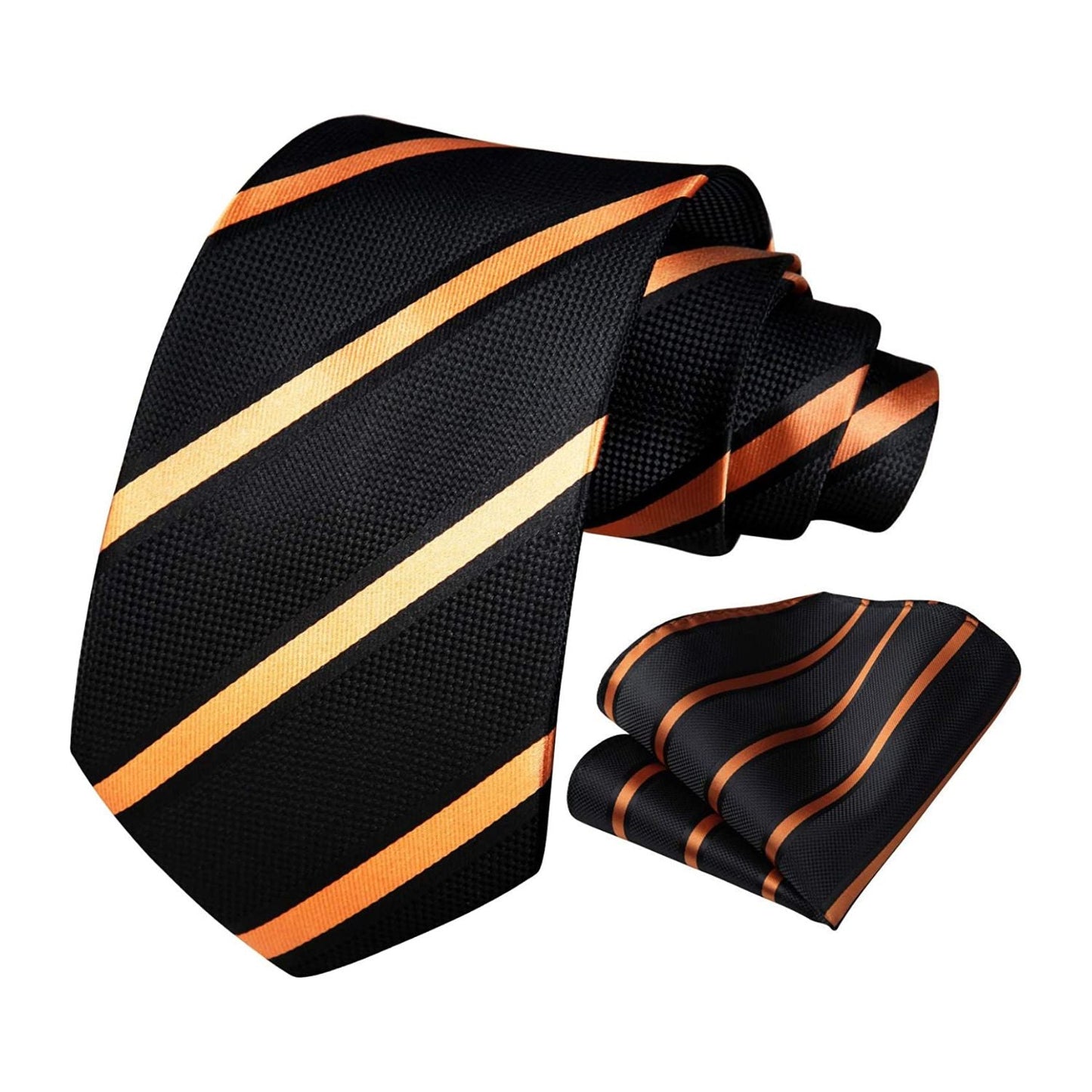 Hisdern Orange Black Striped Tie Set For Business Wear