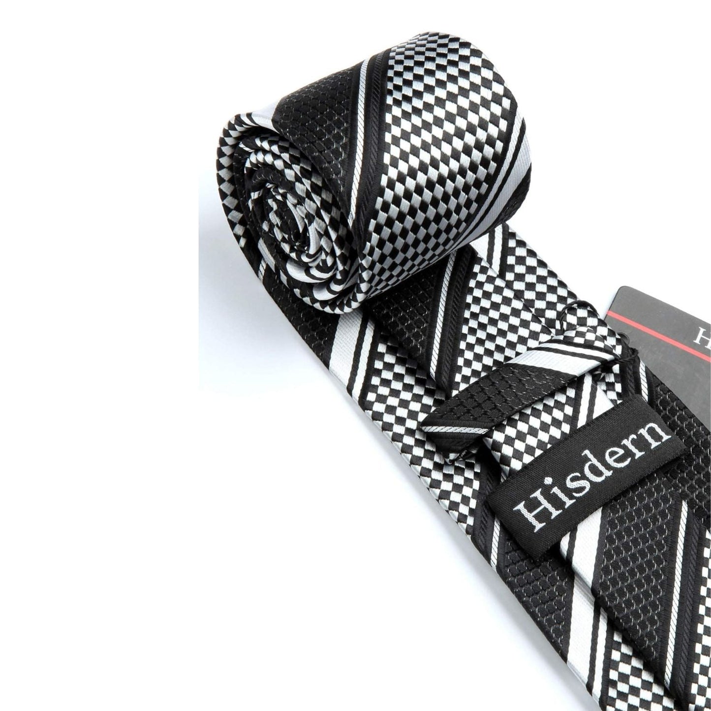 Hisdern Black White Striped Business Tie Set
