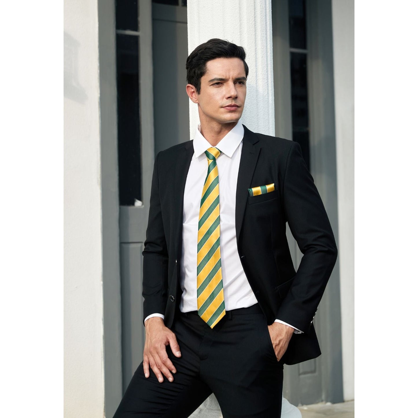 Hisdern Yellow Striped Business Tie Set