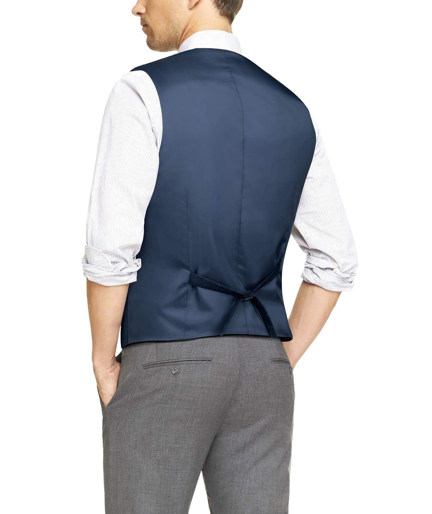 Hisdern Men's Blue Plaid Wedding Vest For Skinny Guys