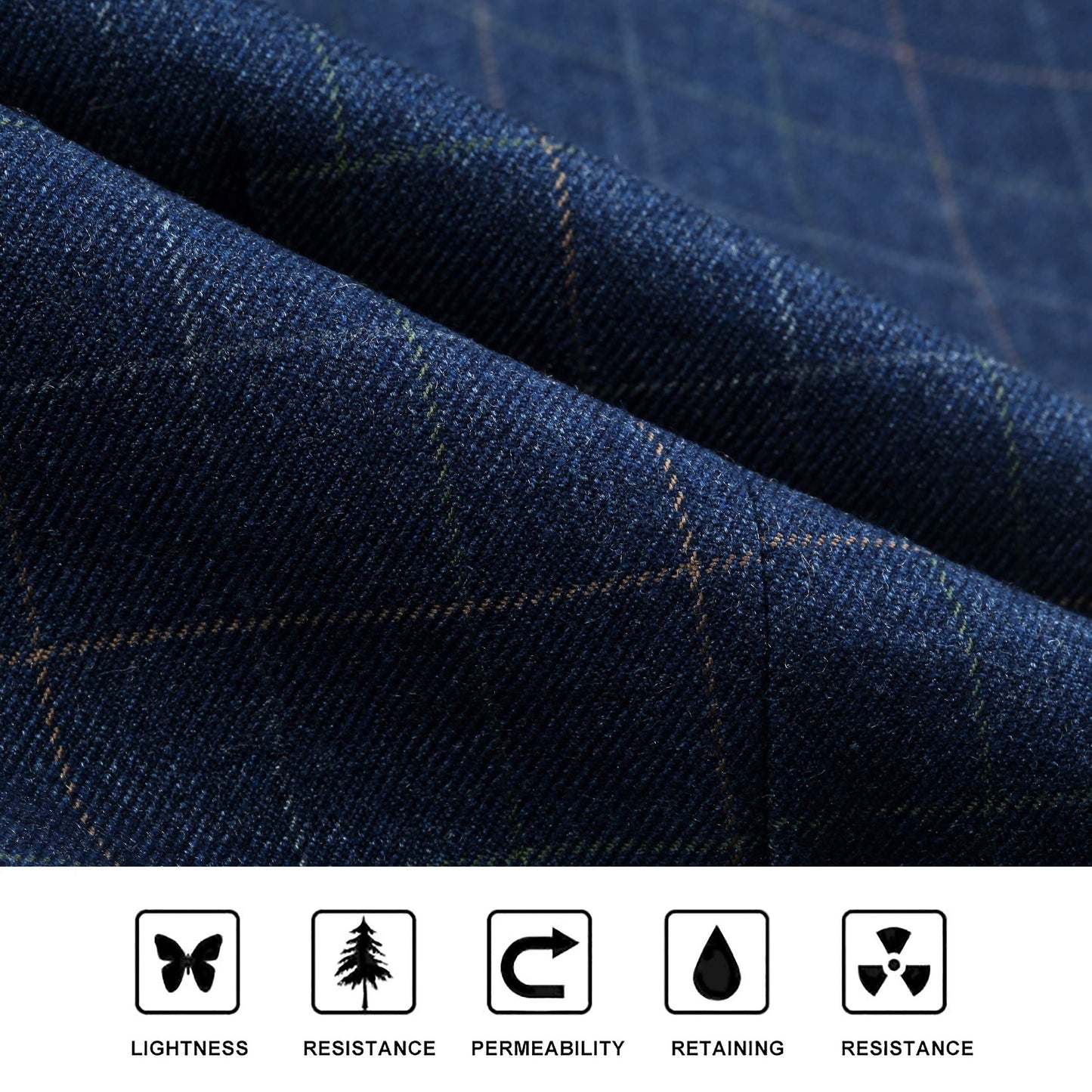 Hisdern Men's Blue Plaid Wedding Vest For Skinny Guys