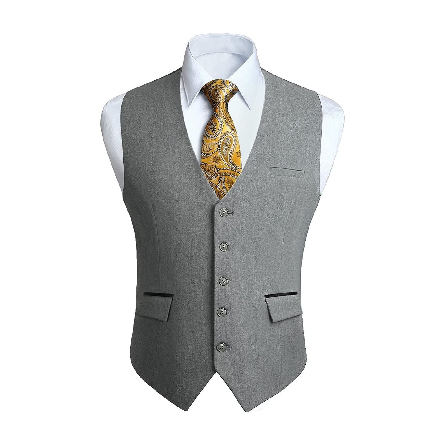 Hisdern Men's Grey Satin Suit Vest Formal Wear