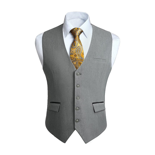 Hisdern Men's Grey Satin Suit Vest Formal Wear