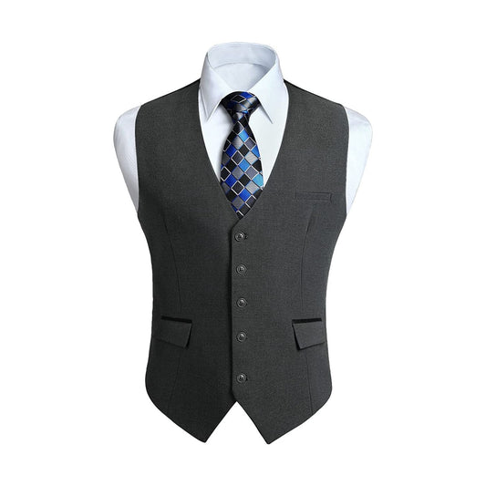 Hisdern Men's Grey Satin Suit Vest Formal Wear