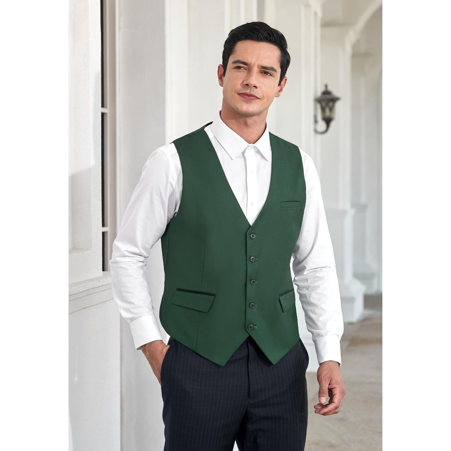 Hisdern Men's Verde Satin Suit Vest Formal Wear
