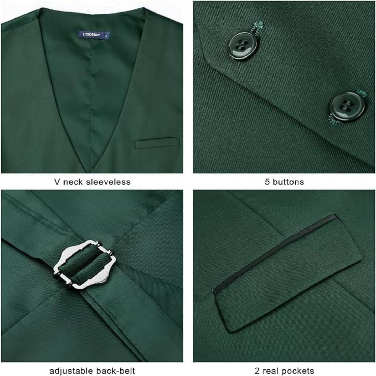 Hisdern Men's Verde Satin Suit Vest Formal Wear