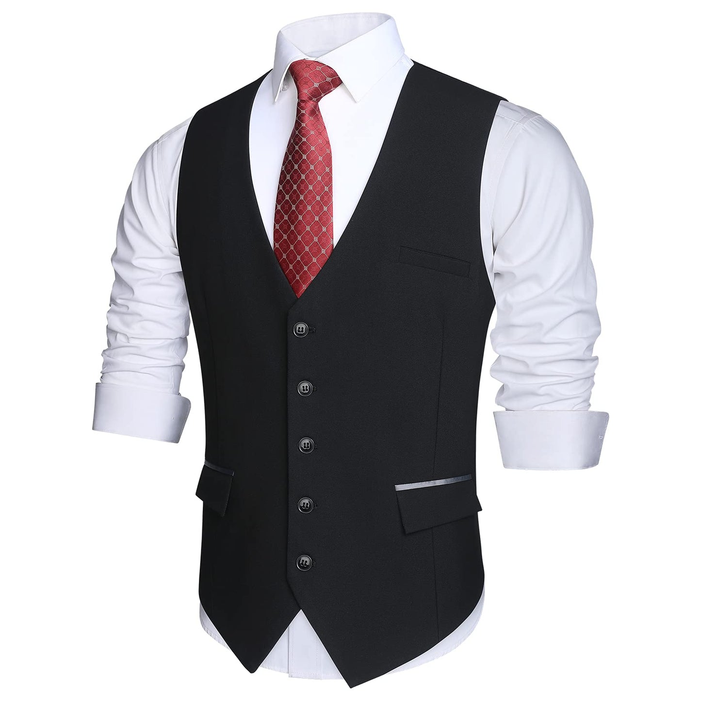 Hisdern Men's Black Satin Suit Vest Formal Wear