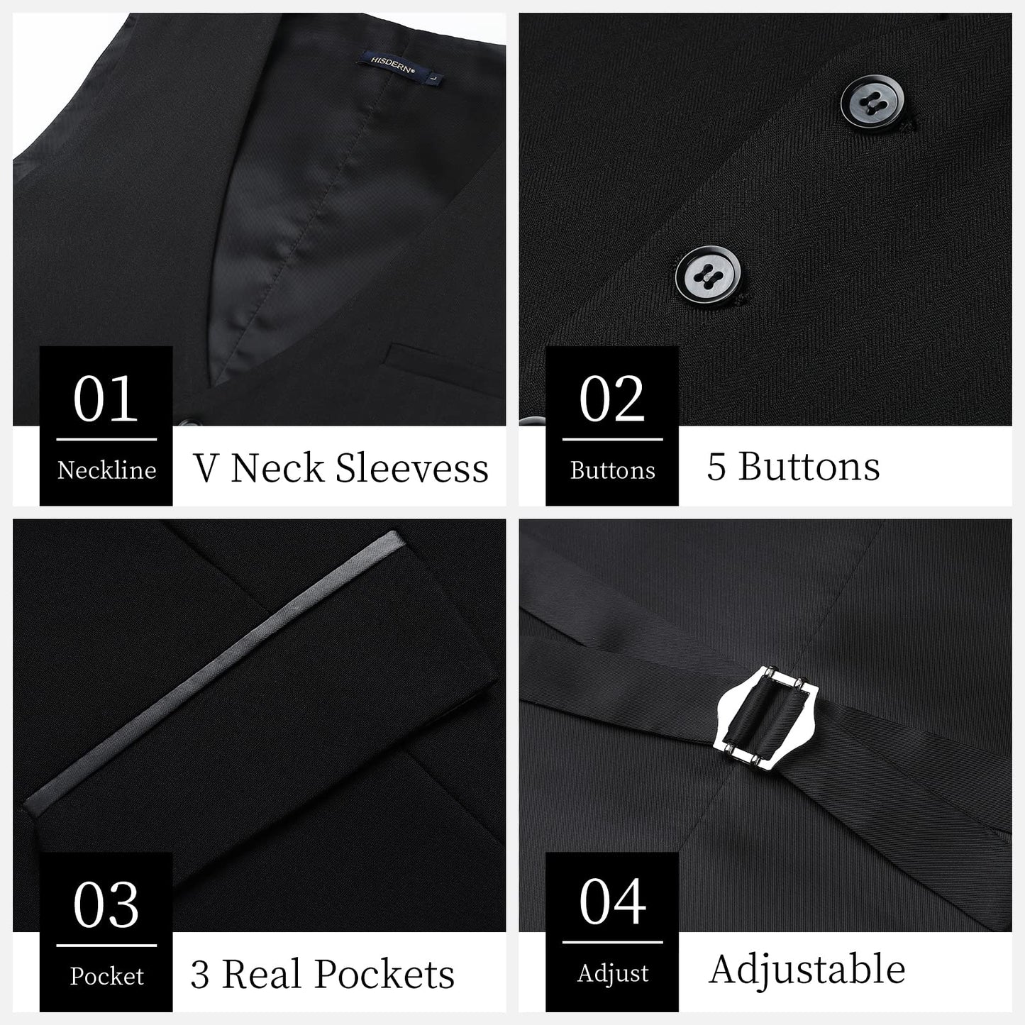 Hisdern Men's Black Satin Suit Vest Formal Wear