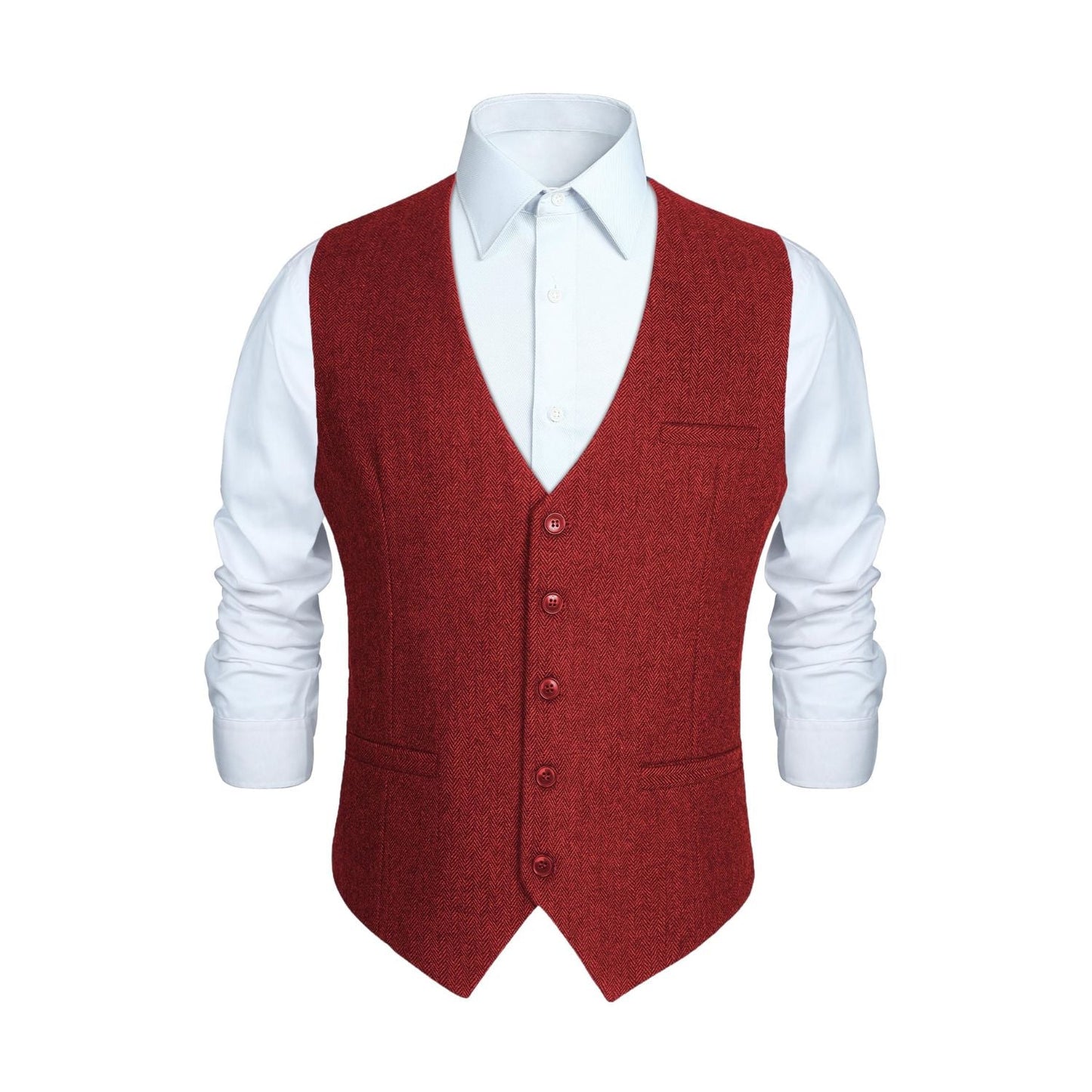 Hisdern Men's Burgundy Satin Suit Vest Formal Wear