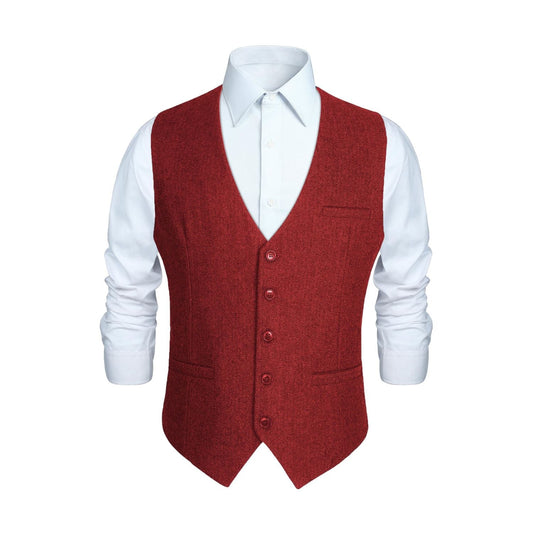 Hisdern Men's Burgundy Satin Suit Vest Formal Wear