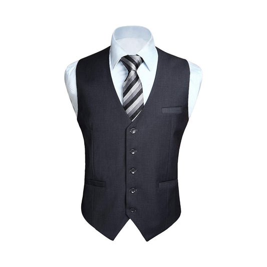 Hisdern Men's Charcoal Satin Suit Vest Formal Wear