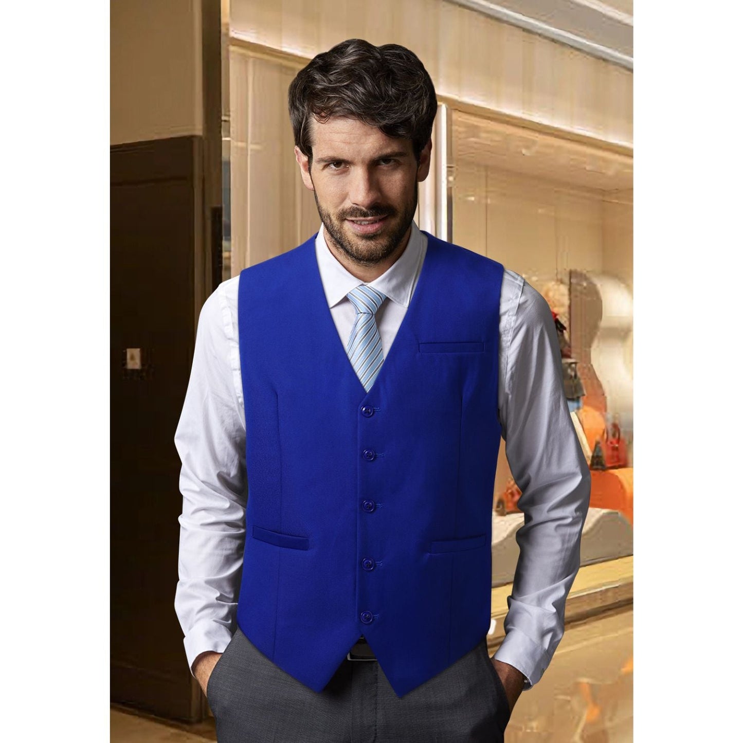 Hisdern Men's Royal Blue Satin Suit Vest Formal Wear