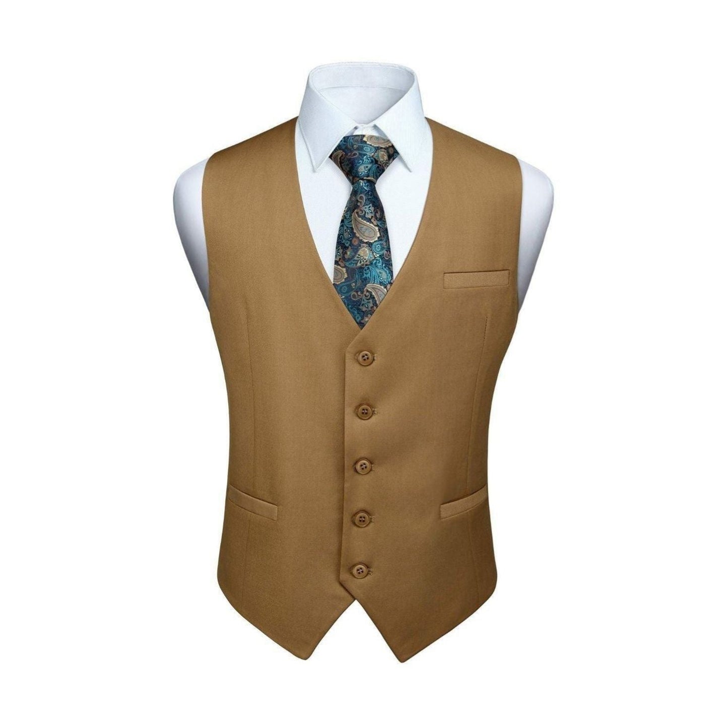 Hisdern Men's Khaki Satin Suit Vest Formal Wear