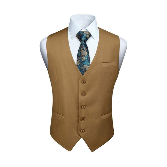 Hisdern Men's Khaki Satin Suit Vest Formal Wear