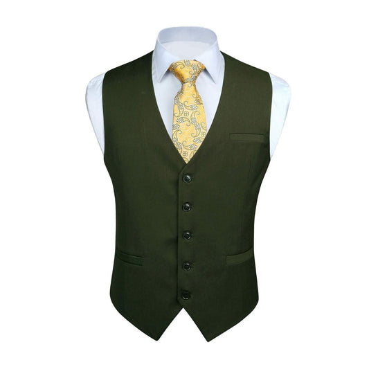 Hisdern Men's Green Satin Suit Vest Formal Wear