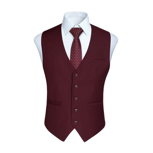 Hisdern Men's Burgundy Satin Suit Vest Formal Wear