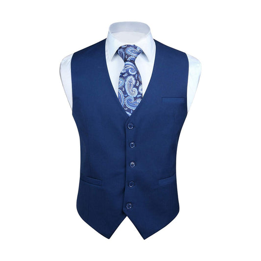 Hisdern Men's Navy Blue Satin Suit Vest Formal Wear