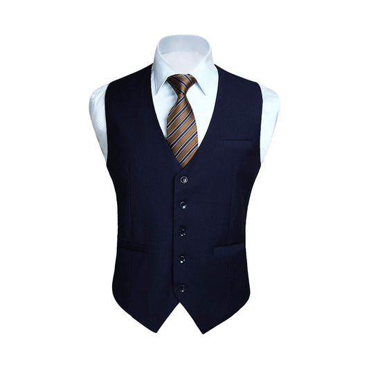Hisdern Men's Navy Blue Satin Suit Vest Formal Wear