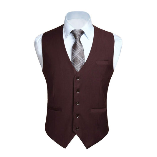 Hisdern Men's Brown Satin Suit Vest Formal Wear