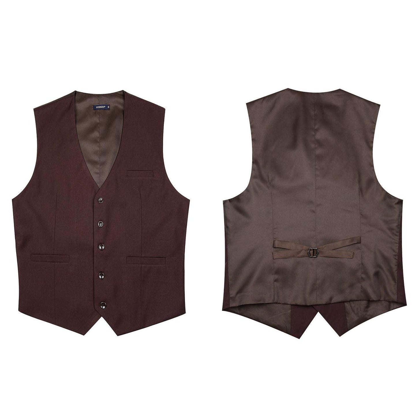 Hisdern Men's Brown Satin Suit Vest Formal Wear