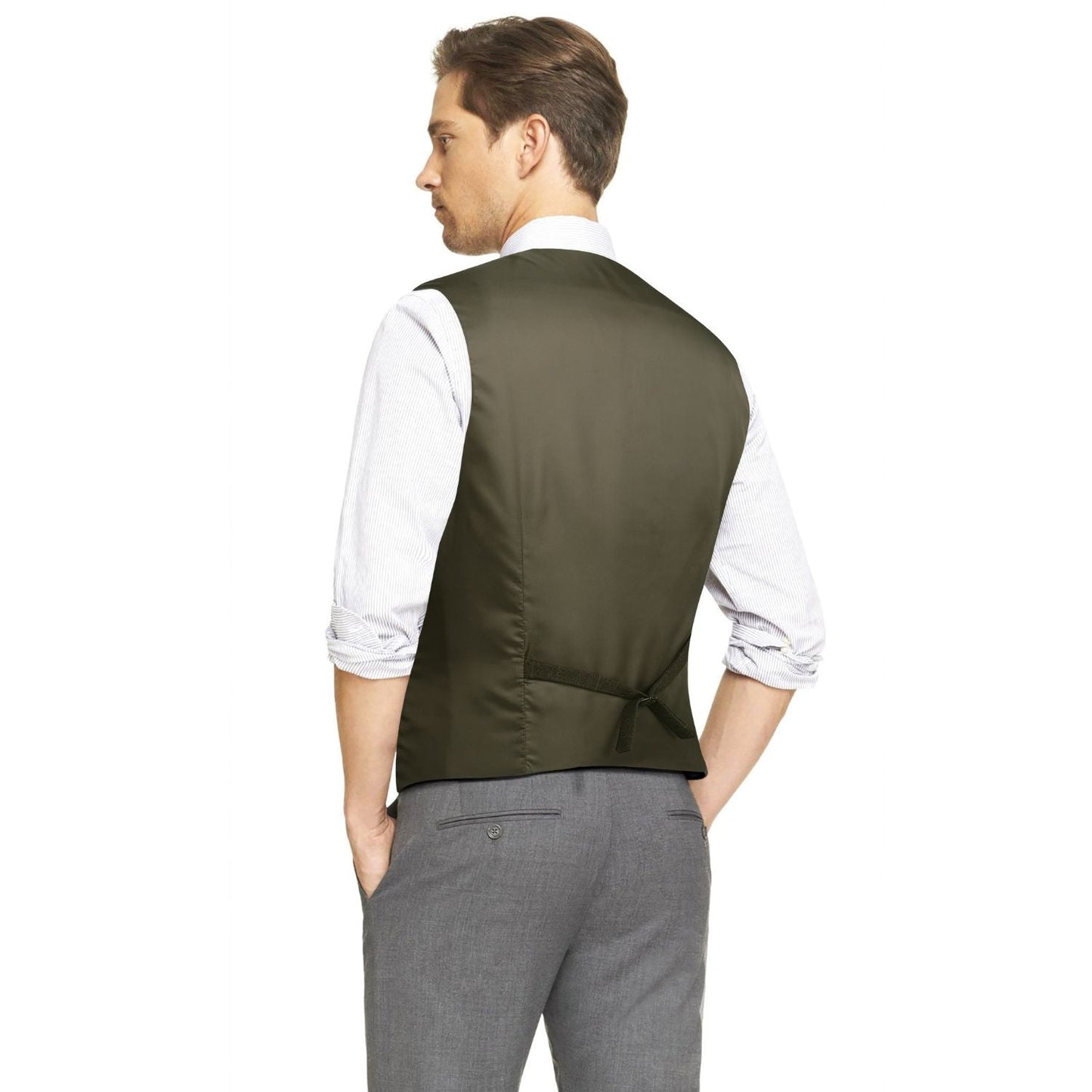 Hisdern Men's Olive Green Plaid Slim Suit Vest Formal Wear