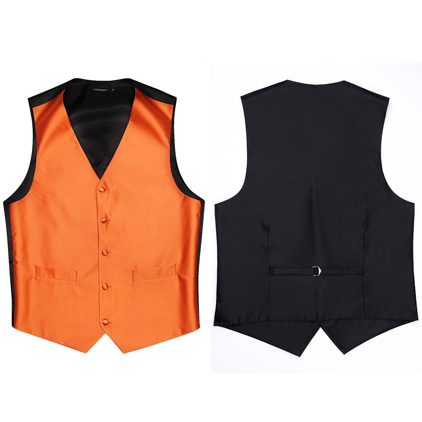 Hisdern Men's Orange Solid Vest Tie Set For Weddings