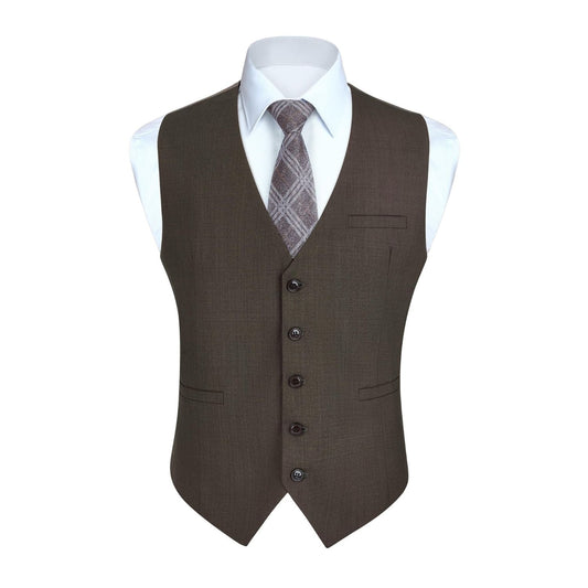 Hisdern Men's Light Brown Satin Suit Vest Formal Wear