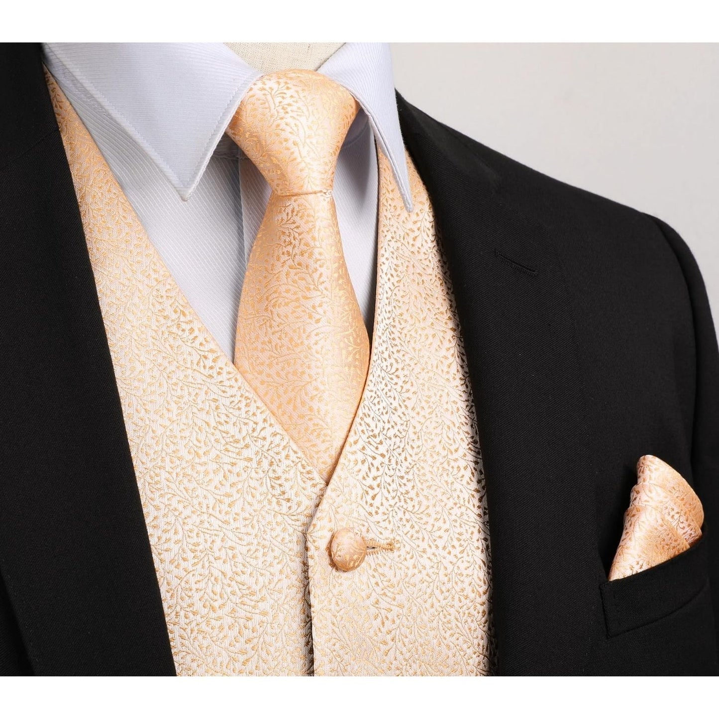 Hisdern Men's Champagne Floral Vest Tie Set For Weddings