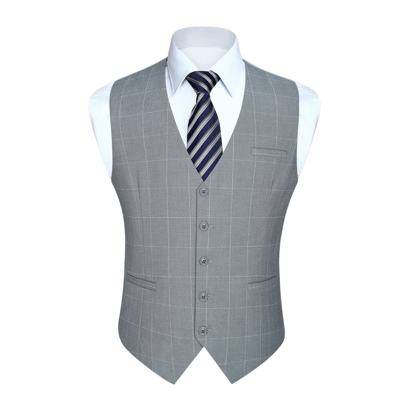 Hisdern Men's Grey Light Plaid Wedding Vest For Skinny Guys