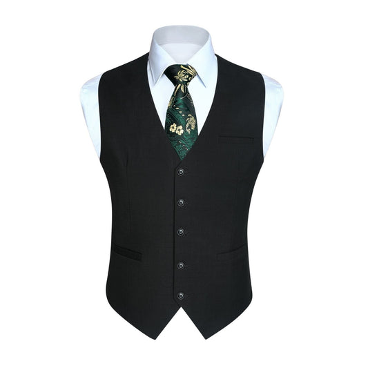 Hisdern Men's Black Plaid Wedding Vest For Skinny Guys