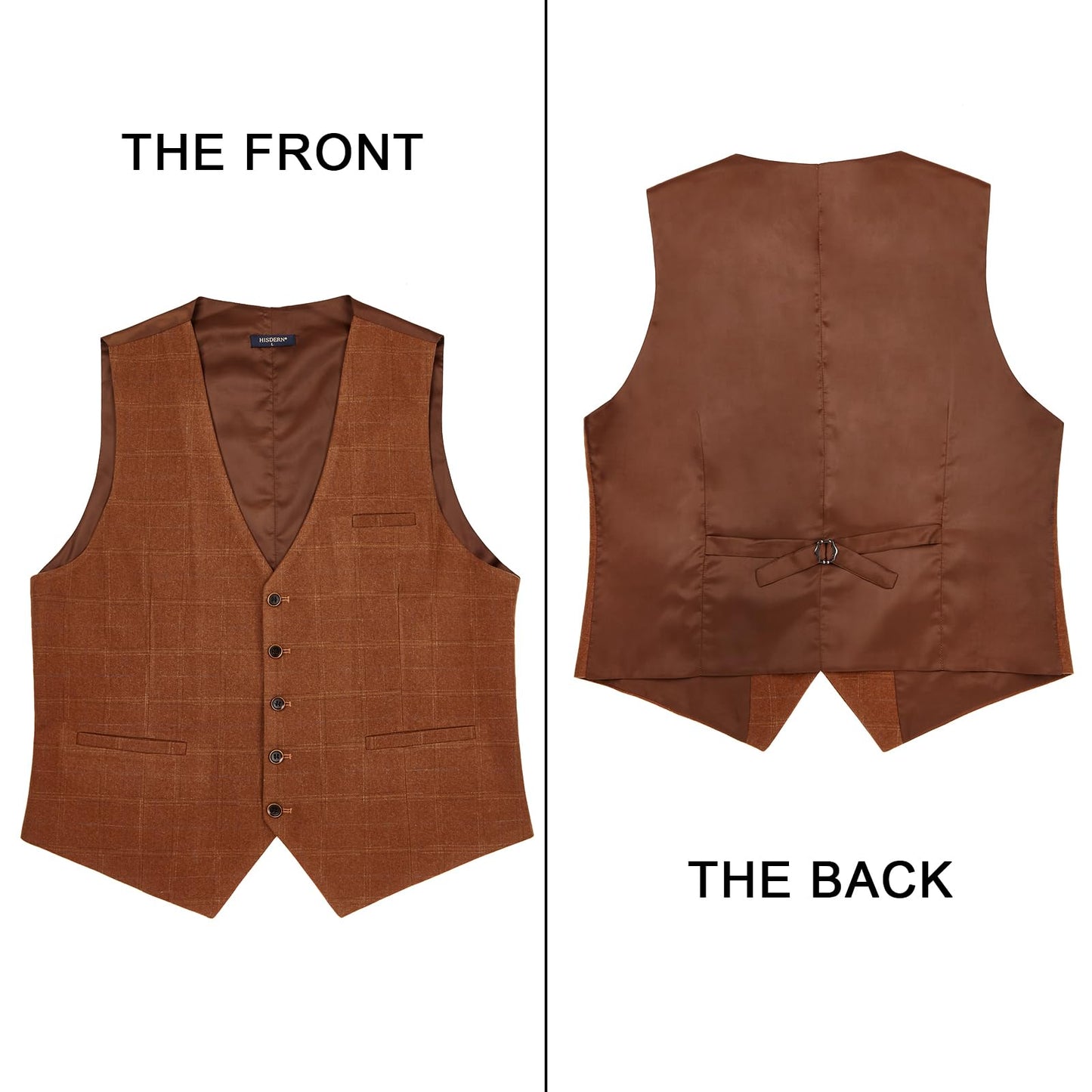 Hisdern Men's Orange Plaid Wedding Vest For Skinny Guys