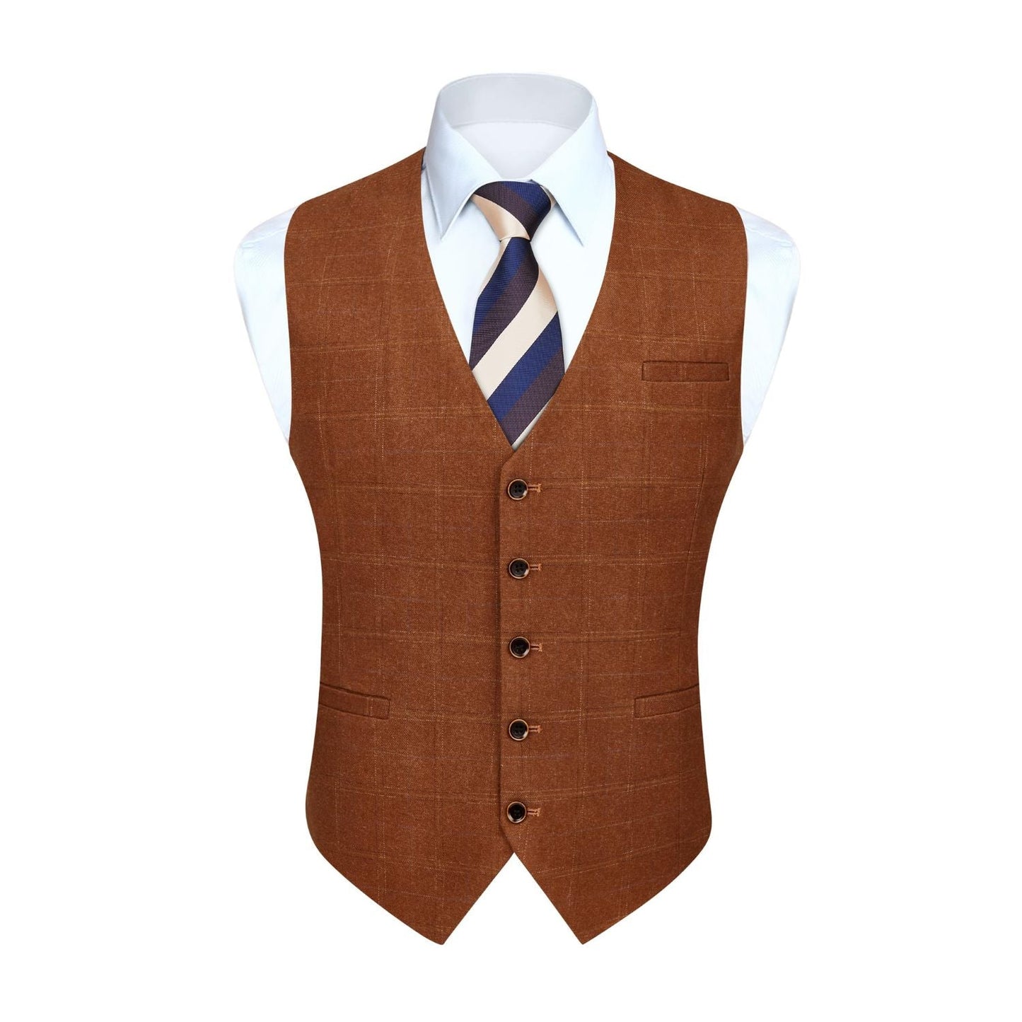 Hisdern Men's Orange Plaid Wedding Vest For Skinny Guys