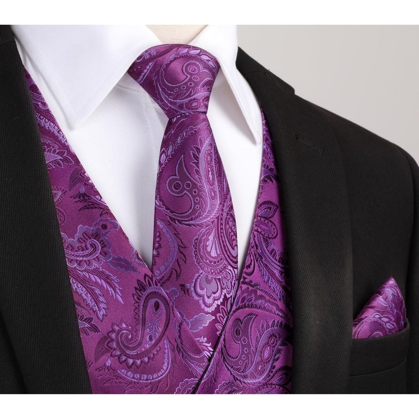 Hisdern Men's Purple Paisley Vest Tie Set For Weddings