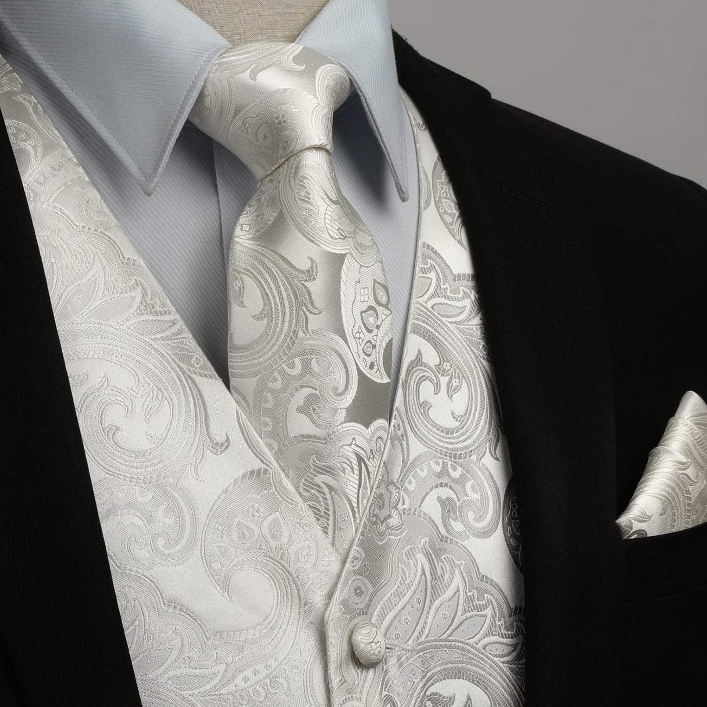 Hisdern Men's White Beige Vest Tie Set For Weddings