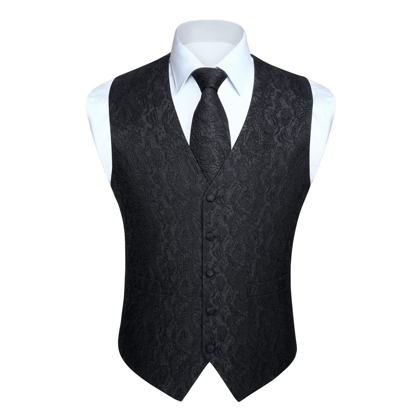 Hisdern Men's Black Paisley Vest Tie Set For Weddings